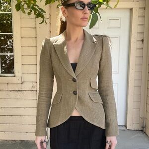 Smythe-  Patch Pocket Puff Sleeve Linen Blazer.